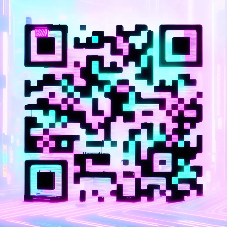 AI QR art in the cyberpunk city style preset; it encodes makeqr.art